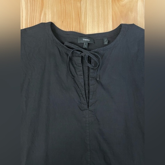 Theory Slit Front Linen Blend Shift Dress - Mini, Black - Size 4 - Picture 9 of 13